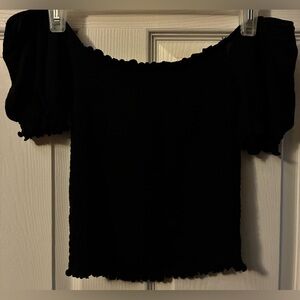 Black Off-Shoulder Top Stretchy Ruffled Crop Top